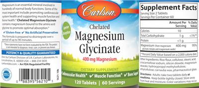 Chelated Magnesium Glycinate 400 mg label