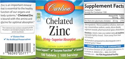 Chelated Zinc 30 mg label