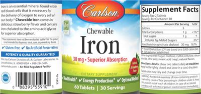 Chewable Iron 30 mg Natural Strawberry Flavor label