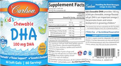 Kid's Chewable DHA 100 mg Bursting Orange Flavor! label