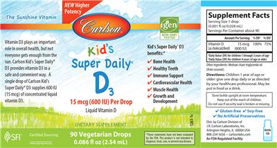 Kid's Super Daily D3 15 mcg (600 IU) label