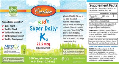 Kid's Super Daily K2 22.5 mcg label