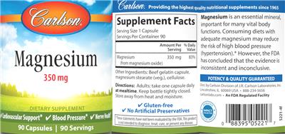 Magnesium 350 mg label