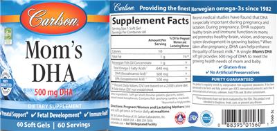 Mom's DHA 500 mg label