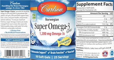 Super Omega-3 Gems 1,200 mg label