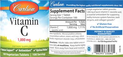 Vitamin C 1,000 mg label
