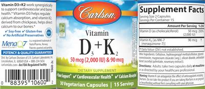 Vitamin D3 50 mcg (2,000 IU) & K2 90 mcg label
