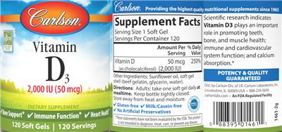 Vitamin D3 2,000 IU (50 mcg) label