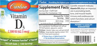 Vitamin D3 2,500 IU (62.5 mcg) label