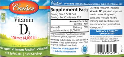 Vitamin D3 100 mcg (4,000 IU) label