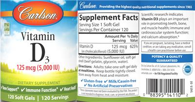 Vitamin D3 125 mcg (5,000 IU) label