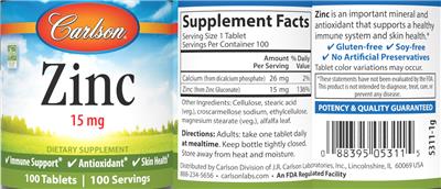 Zinc 15 mg label
