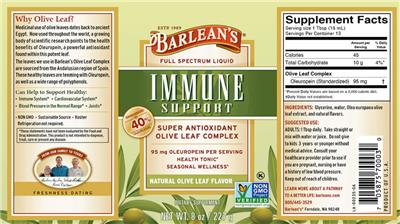 Immune Support Natural Olive Leaf Flavor label