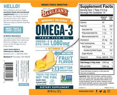 Omega-3 Mango Peach Smoothie label