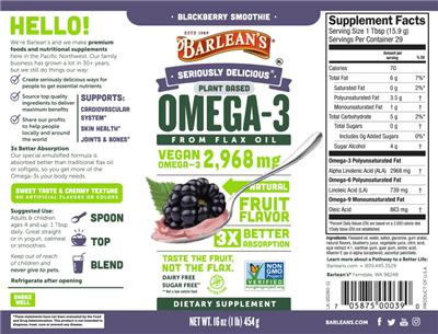 Plant Based Omega-3 Blackberry Smoothie 2,968 mg label