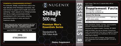 Shilajit 500 mg label