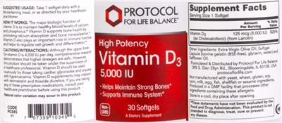 High Potency Vitamin D3 5,000 IU label