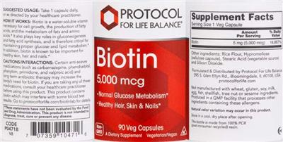 Biotin 5,000 mcg label