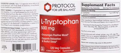 L-Tryptophan 500 mg label