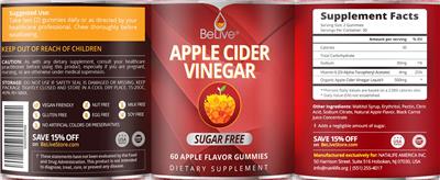 Apple Cider Vinegar Sugar Free Apple Flavor Gummies label