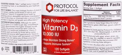 High Potency Vitamin D3 10,000 IU label