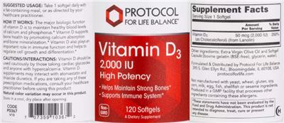 High Potency Vitamin D3 2,000 IU label