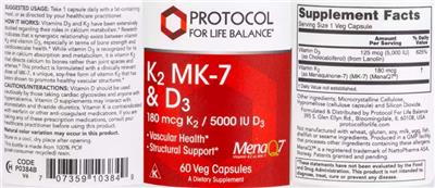 K2 MK-7 180 mcg & D3 5000 IU label