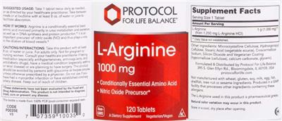 L-Arginine 1000 mg label