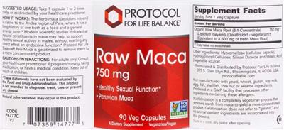 Raw Maca 750 mg label