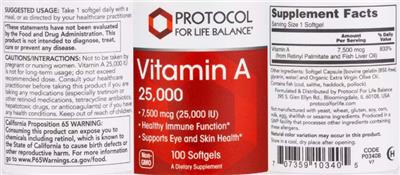 Vitamin A 25,000 IU 7,500 mcg label