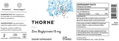 Zinc Bisglycinate 15 mg label