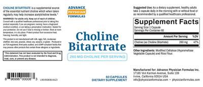 Choline Bitartrate 260 mg label
