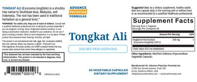 Tongkat Ali 200 mg label