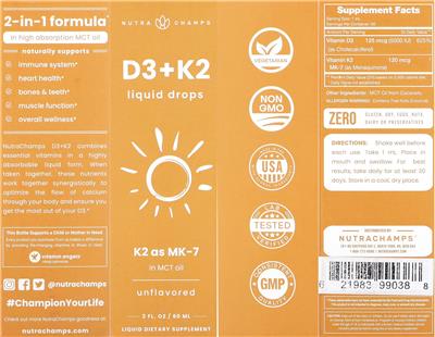 D3 + K2 Liquid Drops Unflavored label