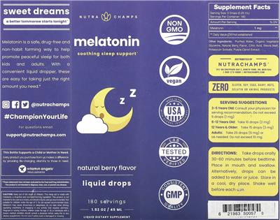 Melatonin Liquid Drops Natural Berry Flavor label