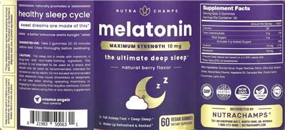 Melatonin Maximum Strength 10 mg Natural Berry Flavor label