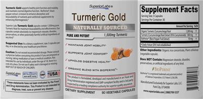Turmeric Gold 1,500 mg label