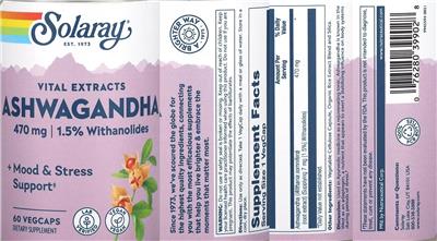 Ashwagandha 470 mg label