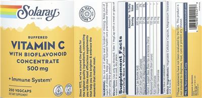 Buffered Vitamin C 500 mg label