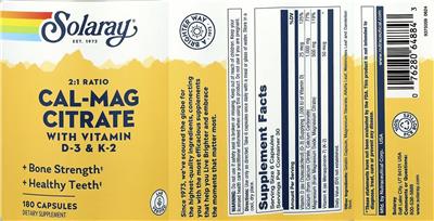 Cal-Mag Citrate with Vitamin D-3 & K-2 2:1 Ratio label