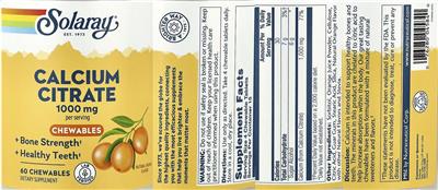 Calcium Citrate Chewables 1000 mg Natural Orange Flavor label
