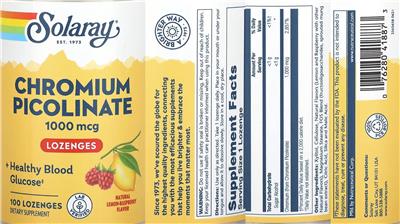 Chromium Picolinate 1000 mcg Natural Lemon-Raspberry Flavor label