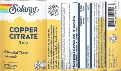 Copper Citrate 2 mg label