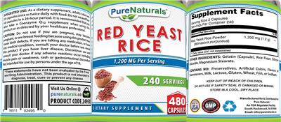 Red Yeast Rice 1200 mg  label