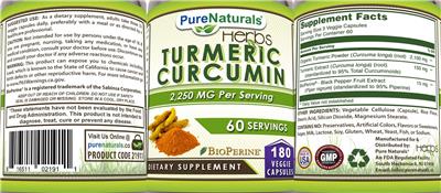 Turmeric Curcumin 2,250 mg label