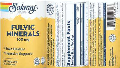 Fulvic Minerals 100 mg label