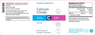 Calcium Citrate 500 mg label