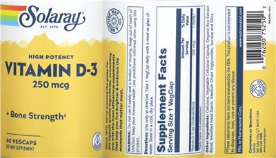 High Potency Vitamin D-3 250 mcg label