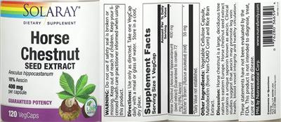 Horse Chestnut Seed Extract 400 mg label