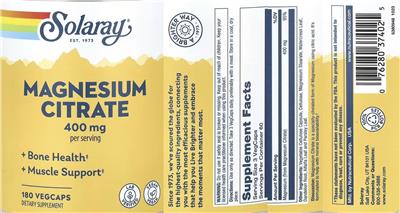 Magnesium Citrate 400 mg label